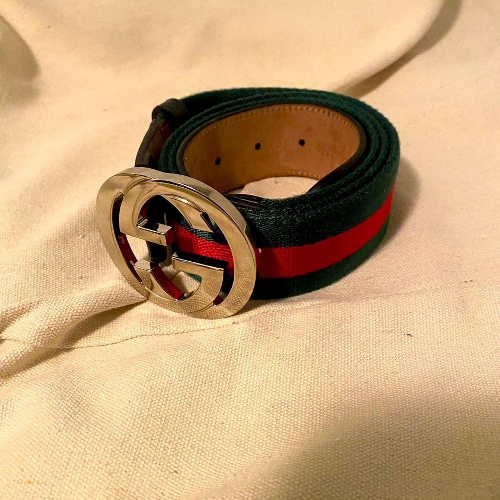 Gucci red and green stripes belt size 40